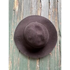 Frank Olive Private Collection Black Vintage Wool Felt Ribbon Wide Brim Hat